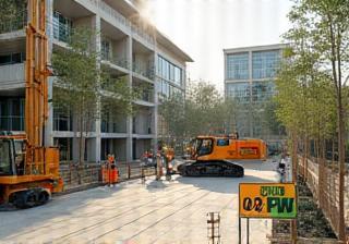 Chantier bâtiment moderne, solutions durables